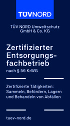 TÜV NORD-Logo mit Text, der zertifizierte Abfallwirtschaftsdienste ankündigt